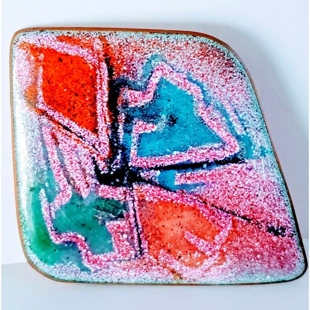 Leonora Brooch Enamel on Copper Multicolor Abstract Mid Century Modern Pin